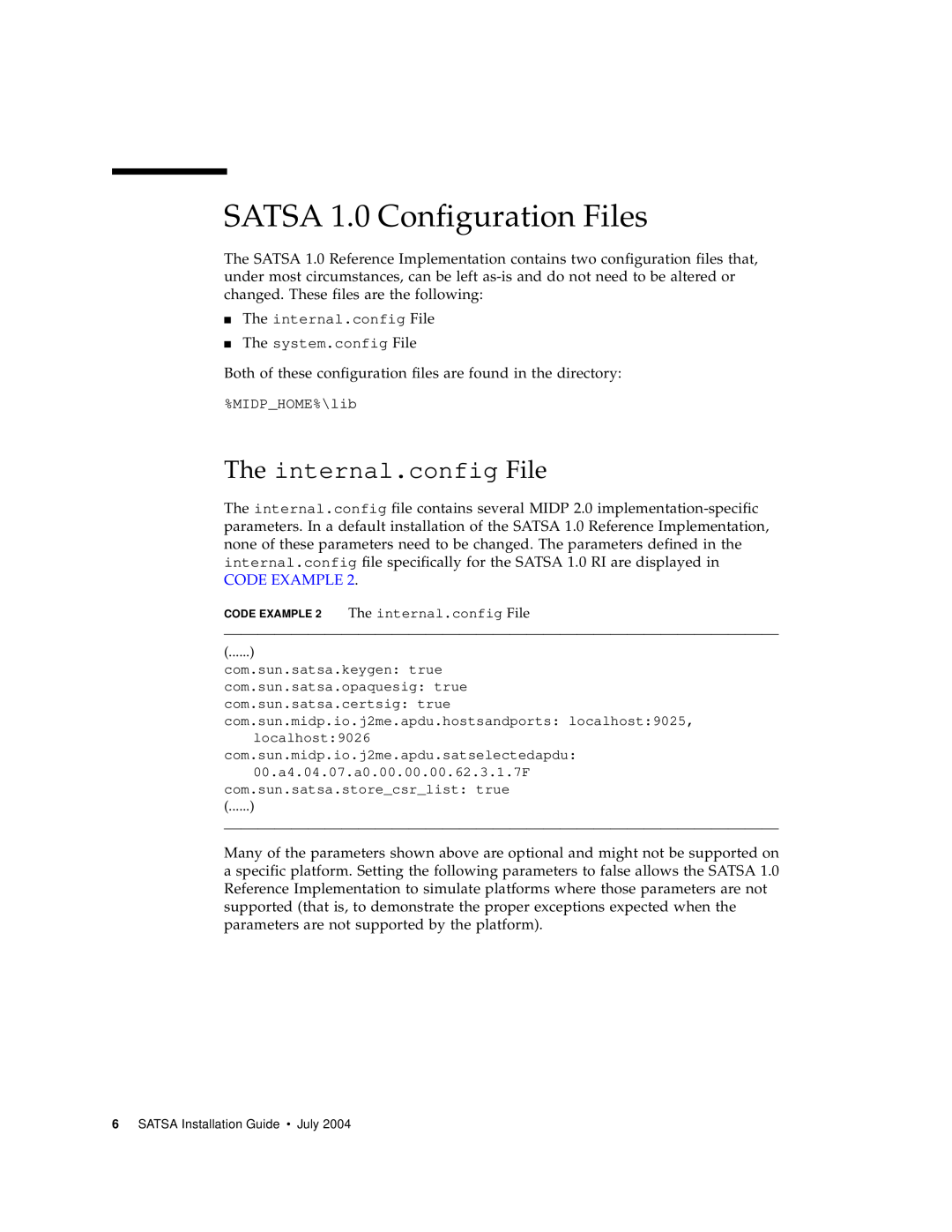 Sun Microsystems manual SATSA 1.0 Configuration Files, The internal.config File, Code Example 