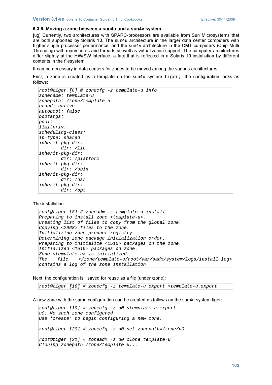 Sun Microsystems manual Moving a zone between a sun4u and a sun4v system, 102 