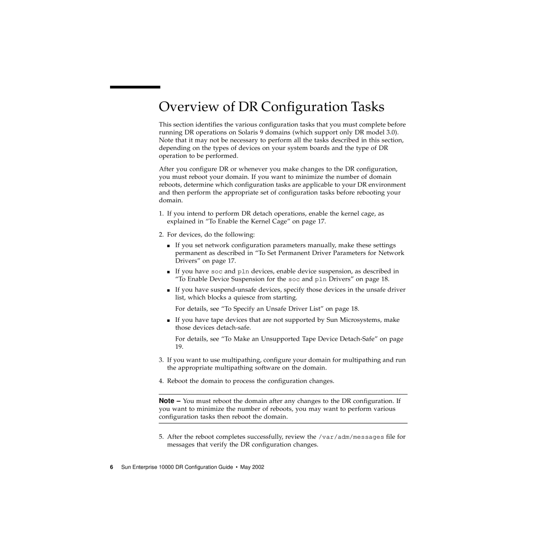 Sun Microsystems 10000 manual Overview of DR Configuration Tasks 