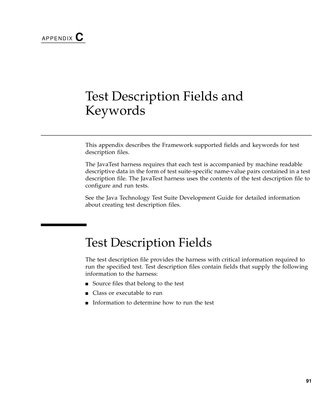 Sun Microsystems 1.2 manual Test Description Fields Keywords 