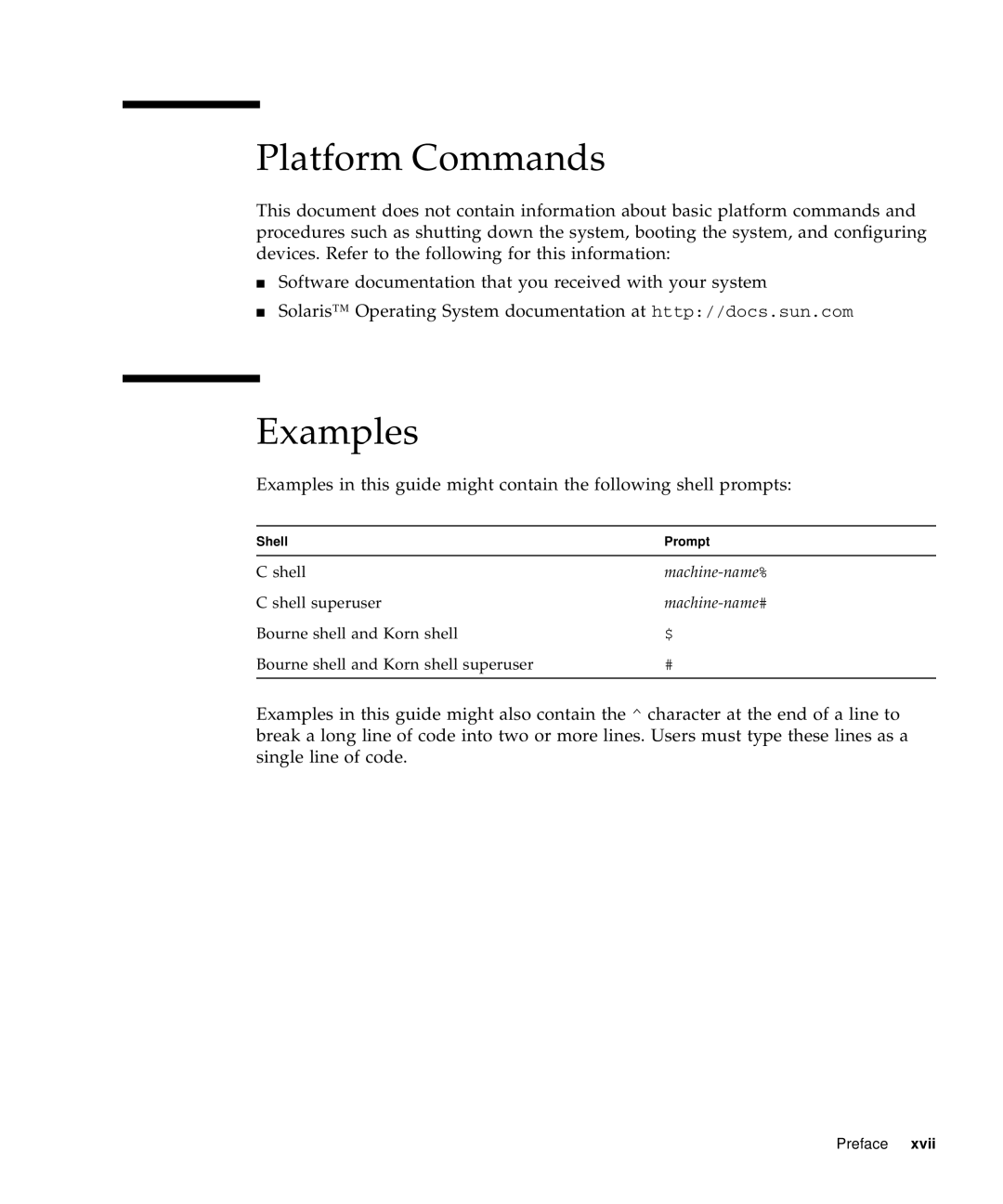 Sun Microsystems 1.2 manual Platform Commands, Examples 