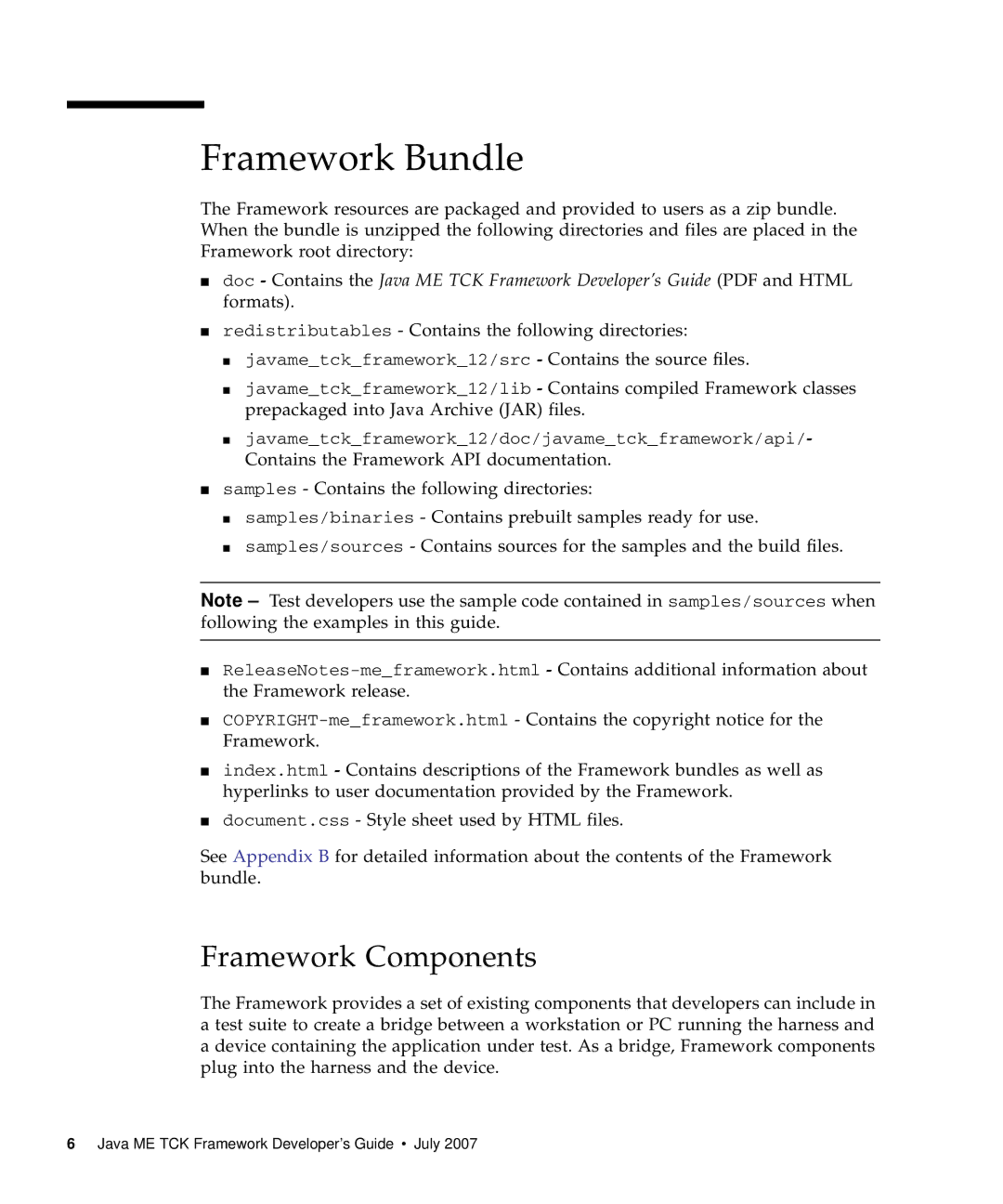 Sun Microsystems 1.2 manual Framework Bundle, Framework Components 