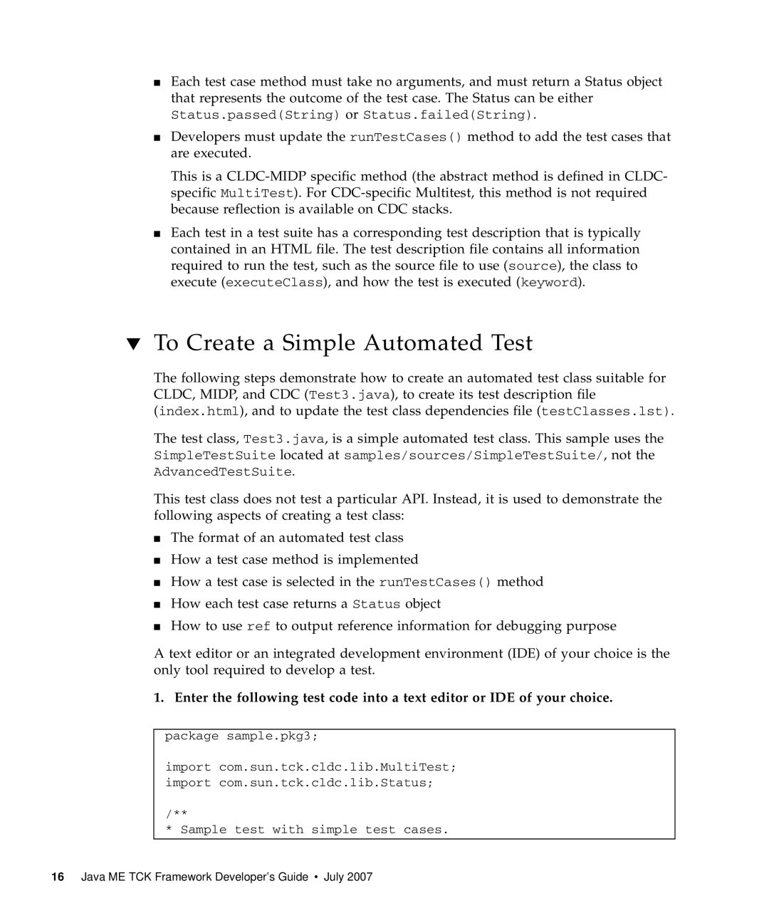 Sun Microsystems 1.2 manual To Create a Simple Automated Test 