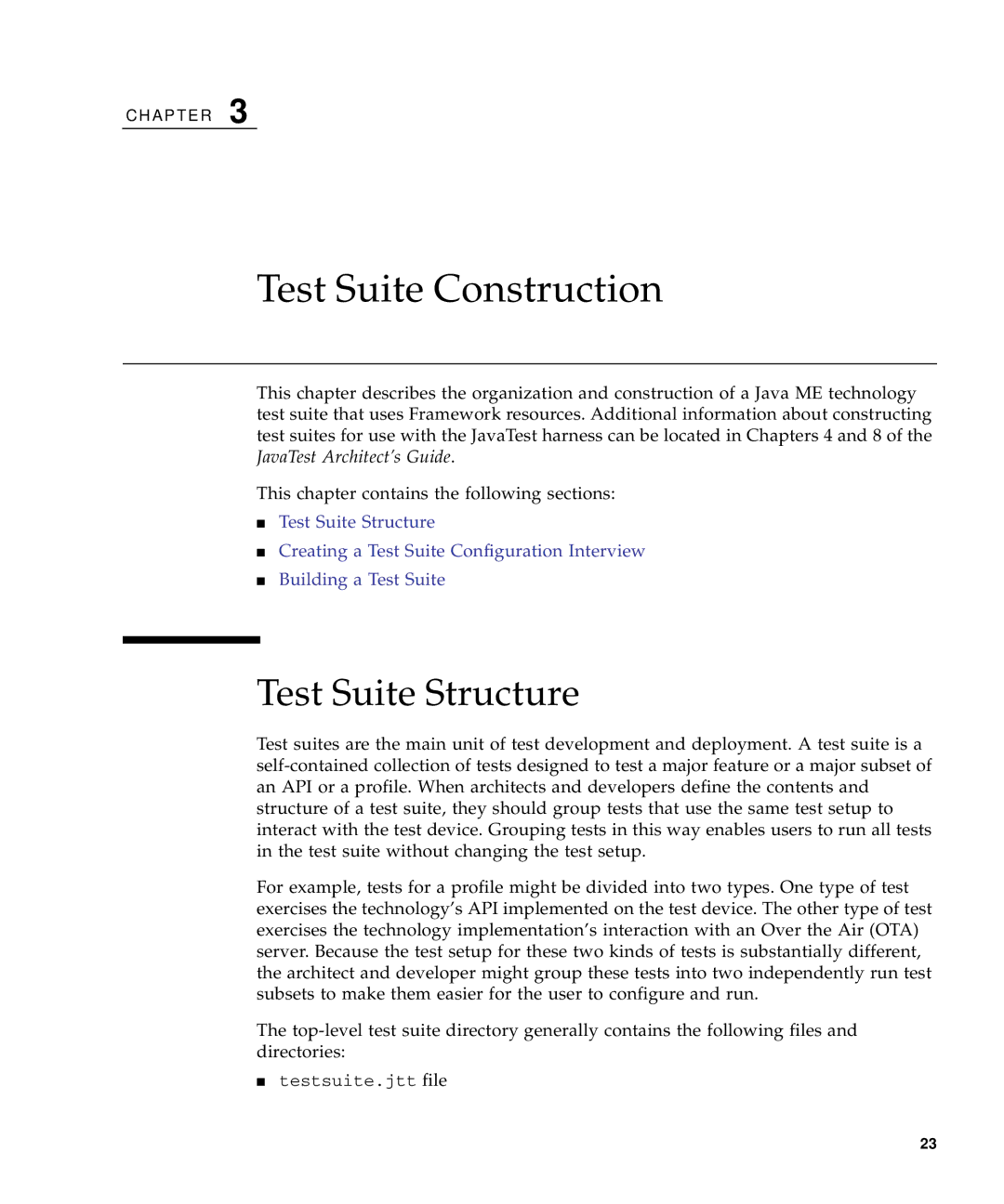 Sun Microsystems 1.2 manual Test Suite Construction, Test Suite Structure 