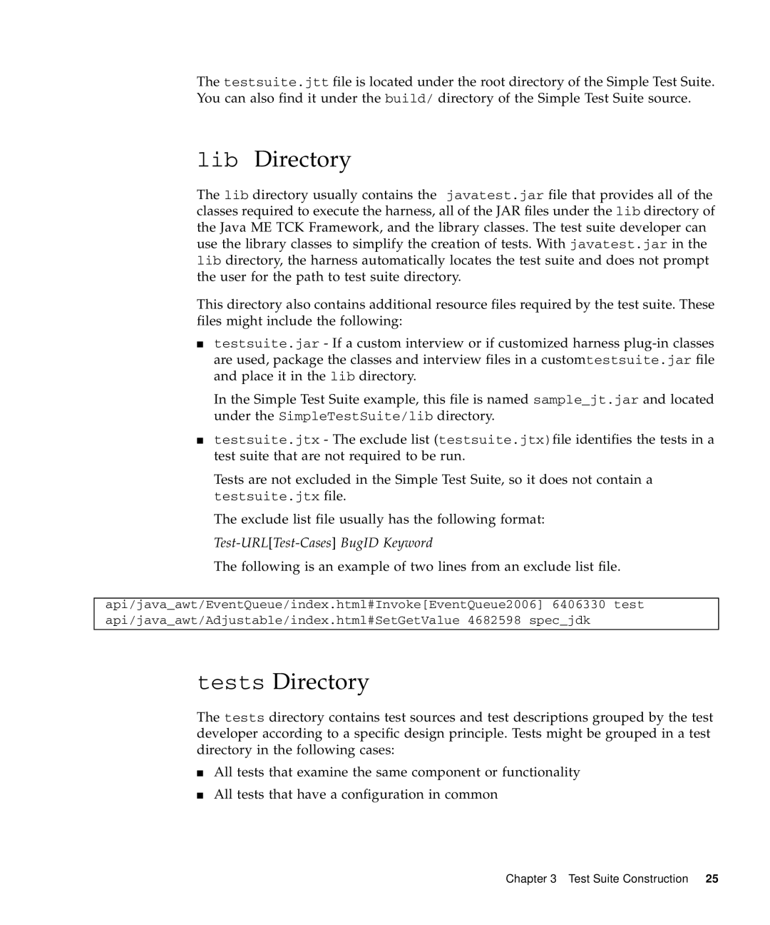 Sun Microsystems 1.2 manual Lib Directory, Tests Directory 