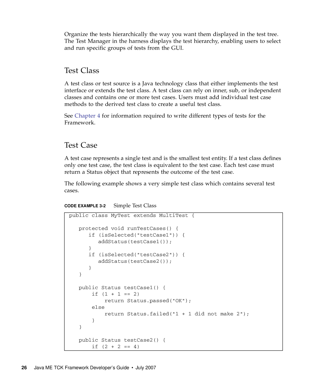 Sun Microsystems 1.2 manual Test Class, Test Case 