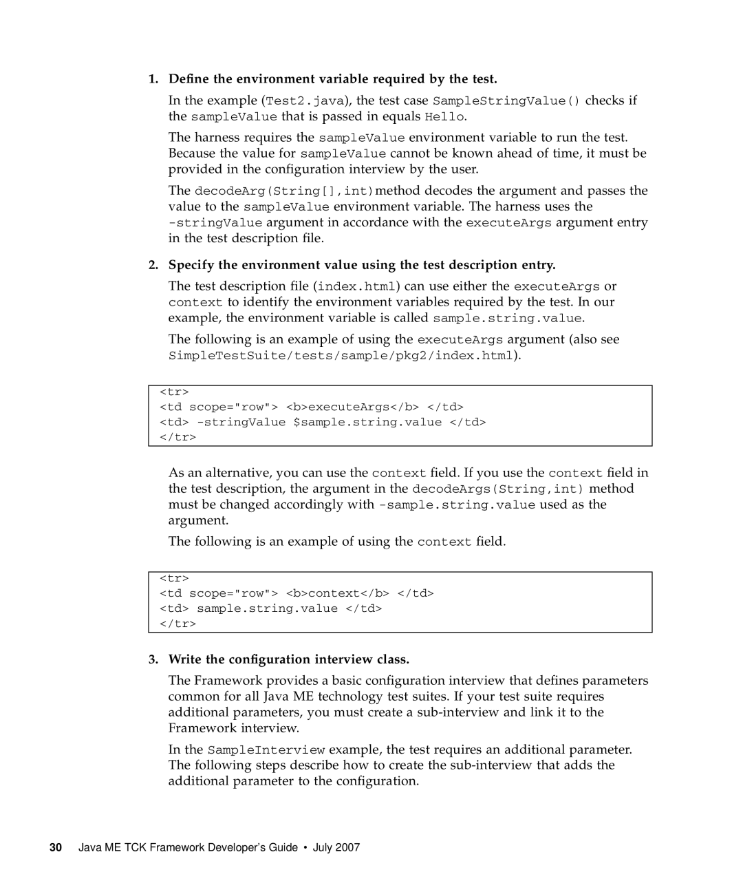 Sun Microsystems 1.2 manual Define the environment variable required by the test, Write the configuration interview class 