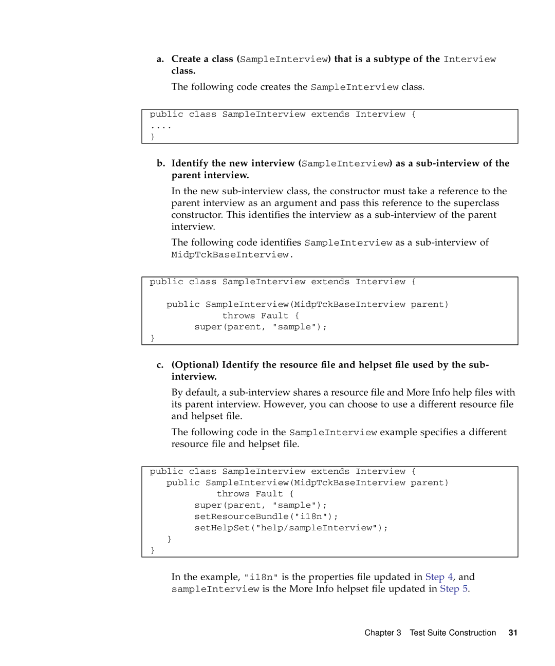 Sun Microsystems 1.2 manual Following code creates the SampleInterview class 