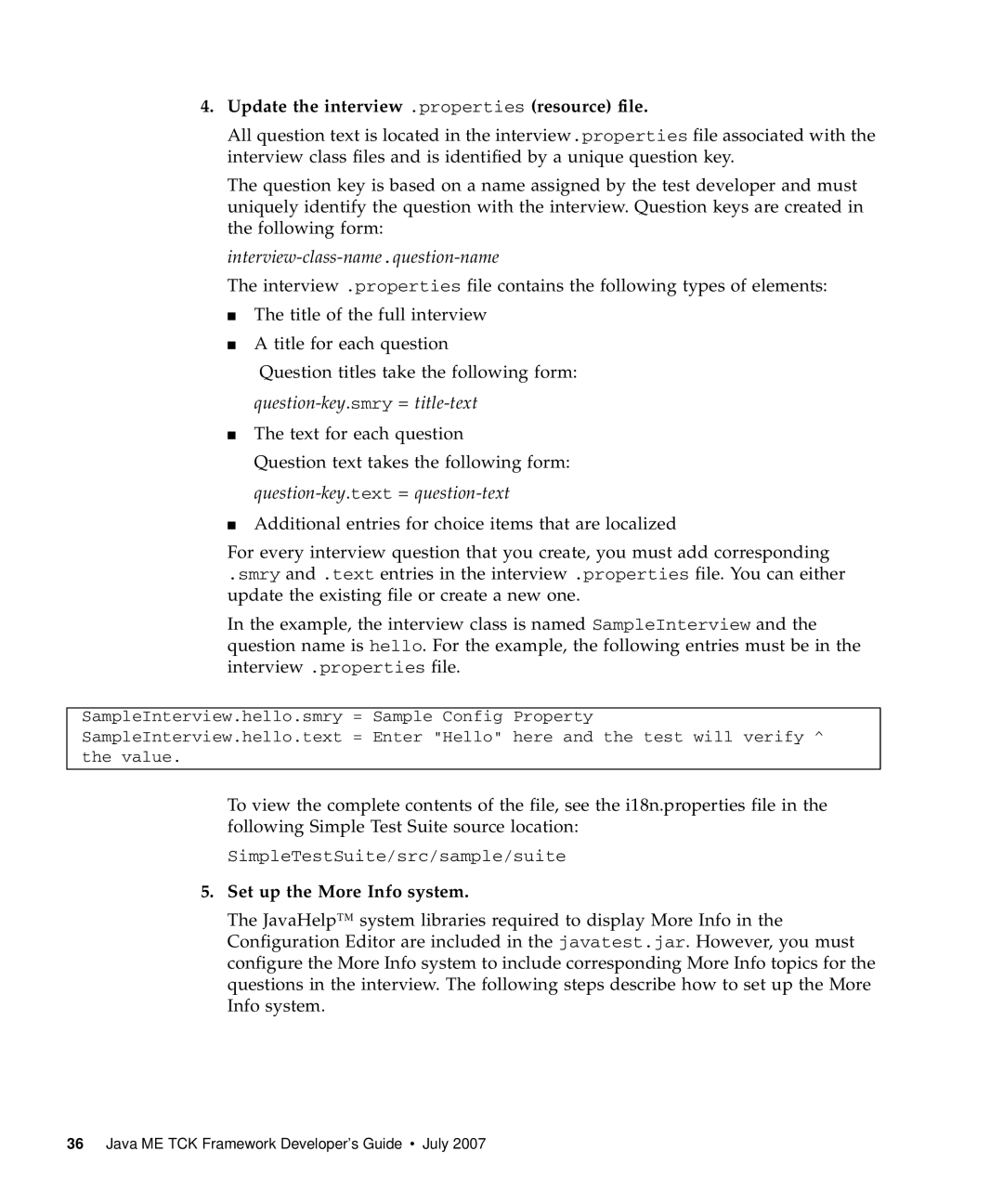 Sun Microsystems 1.2 manual Update the interview .properties resource file, Set up the More Info system 