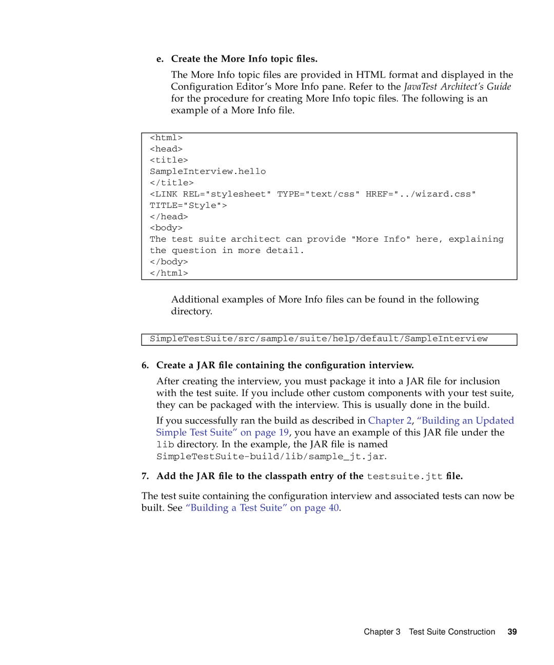 Sun Microsystems 1.2 manual Create the More Info topic files, Create a JAR file containing the configuration interview 