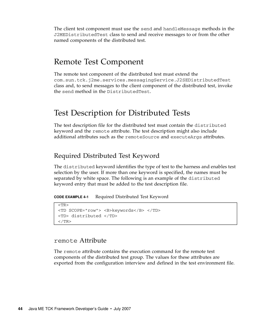 Sun Microsystems 1.2 Remote Test Component, Test Description for Distributed Tests, Required Distributed Test Keyword 