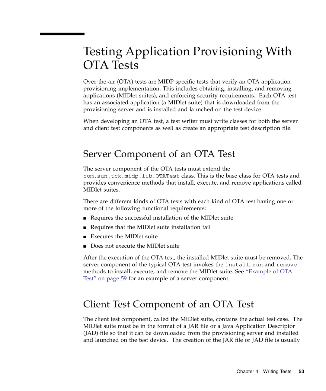 Sun Microsystems 1.2 manual Testing Application Provisioning With OTA Tests, Server Component of an OTA Test 