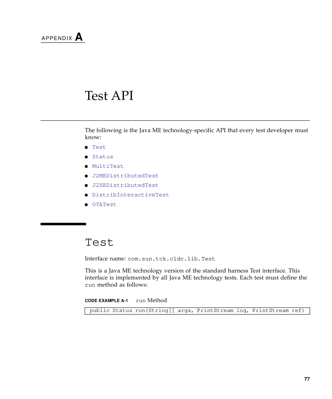 Sun Microsystems 1.2 manual Test API 