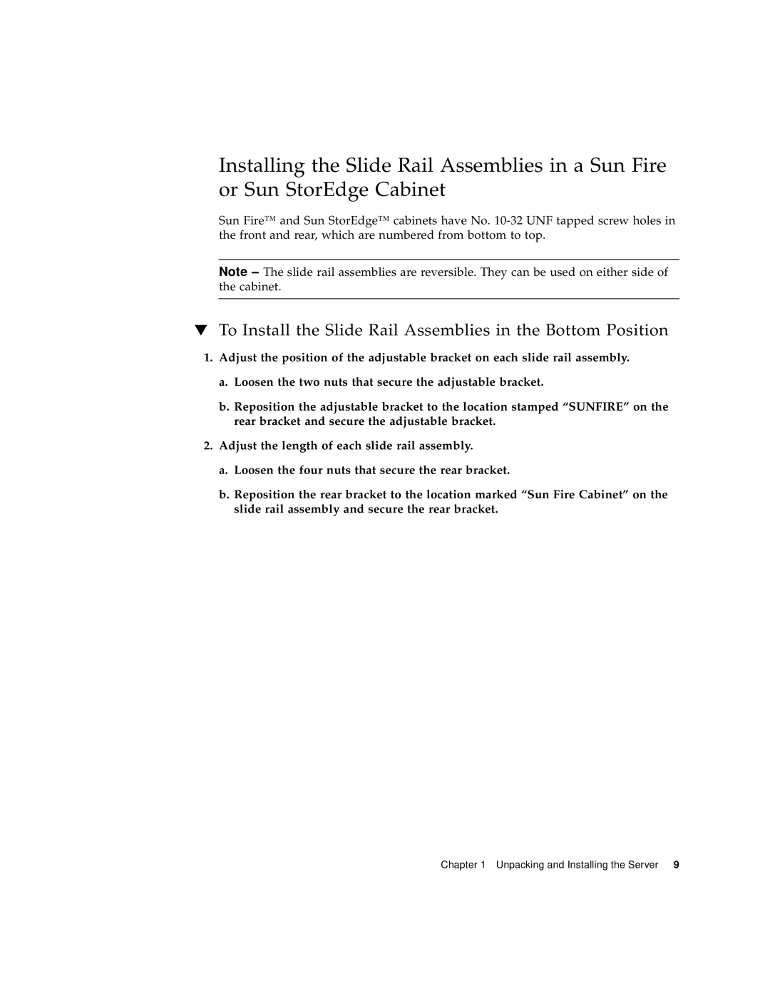 Sun Microsystems 1290 manual To Install the Slide Rail Assemblies in the Bottom Position 