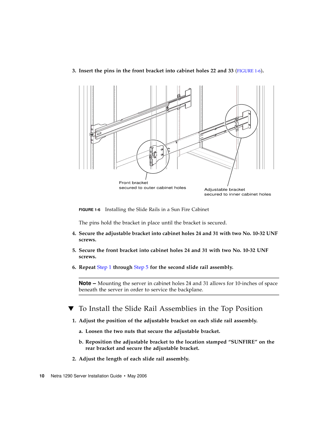 Sun Microsystems 1290 manual To Install the Slide Rail Assemblies in the Top Position 