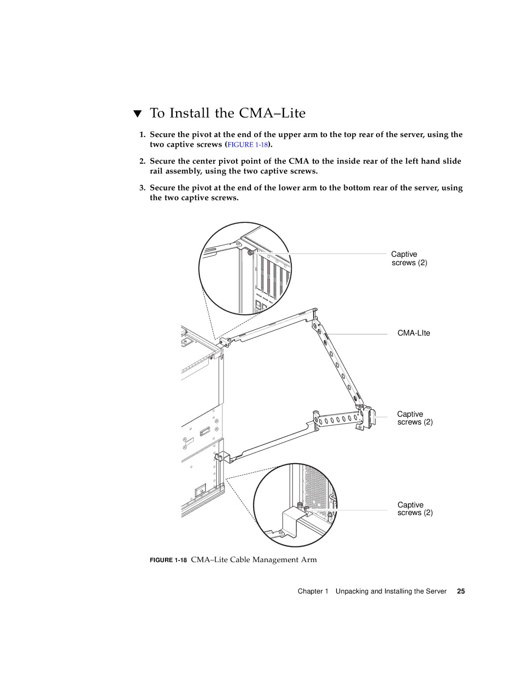 Sun Microsystems 1290 manual To Install the CMA-Lite, 18CMA-Lite Cable Management Arm 