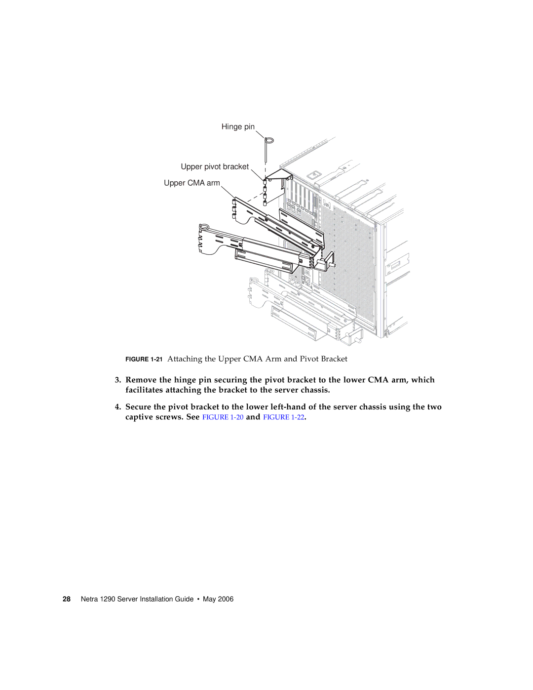 Sun Microsystems 1290 manual Hinge pin Upper pivot bracket Upper CMA arm 