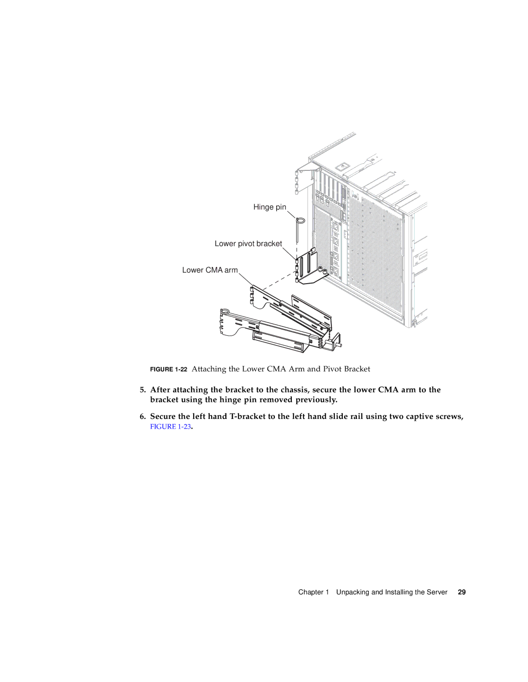 Sun Microsystems 1290 manual Hinge pin Lower pivot bracket Lower CMA arm 
