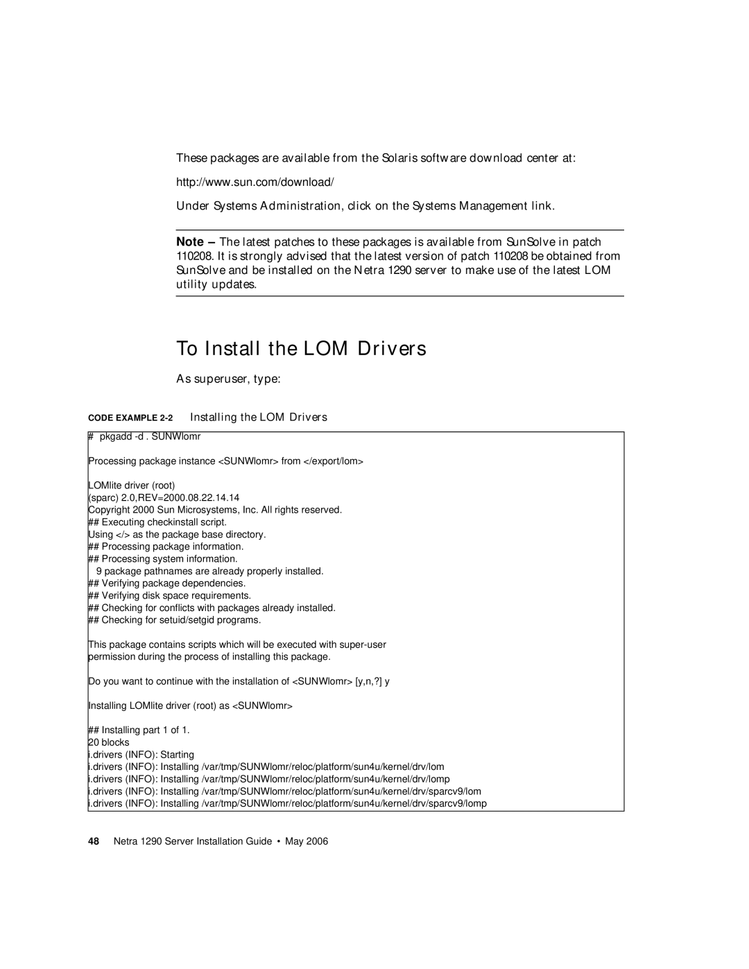 Sun Microsystems 1290 manual To Install the LOM Drivers, As superuser, type 