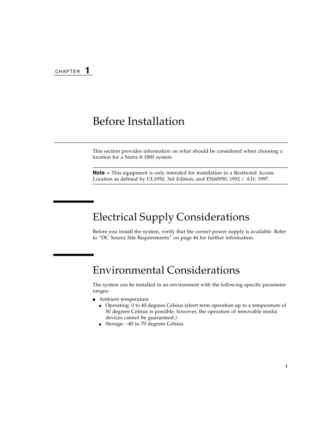 Sun Microsystems 1800 manual Electrical Supply Considerations, Environmental Considerations 