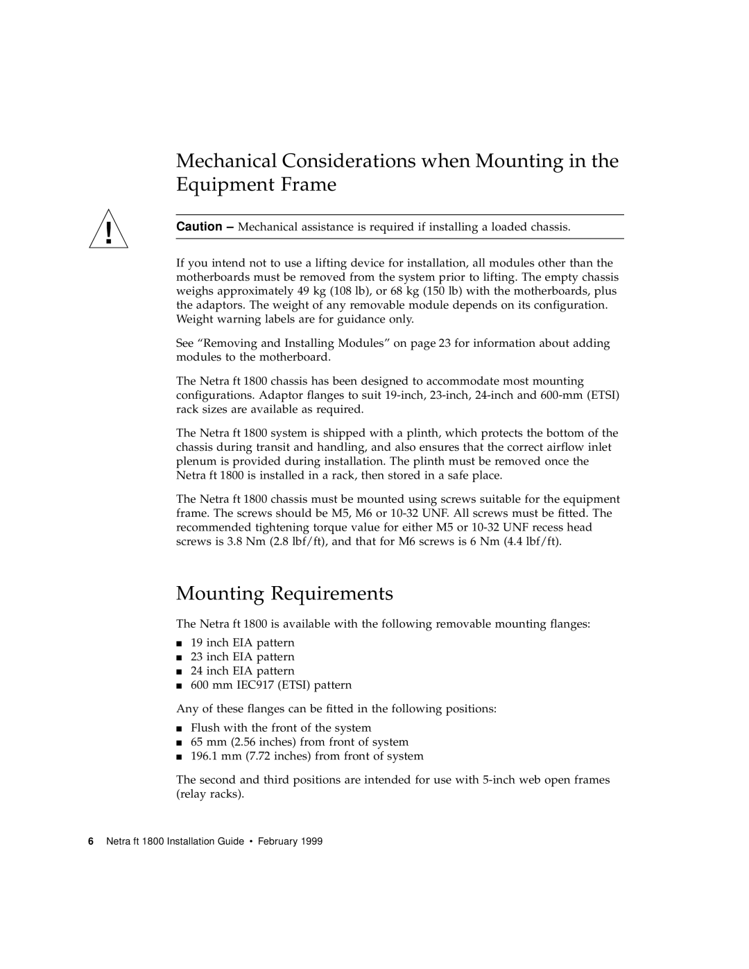 Sun Microsystems 1800 manual Mounting Requirements 