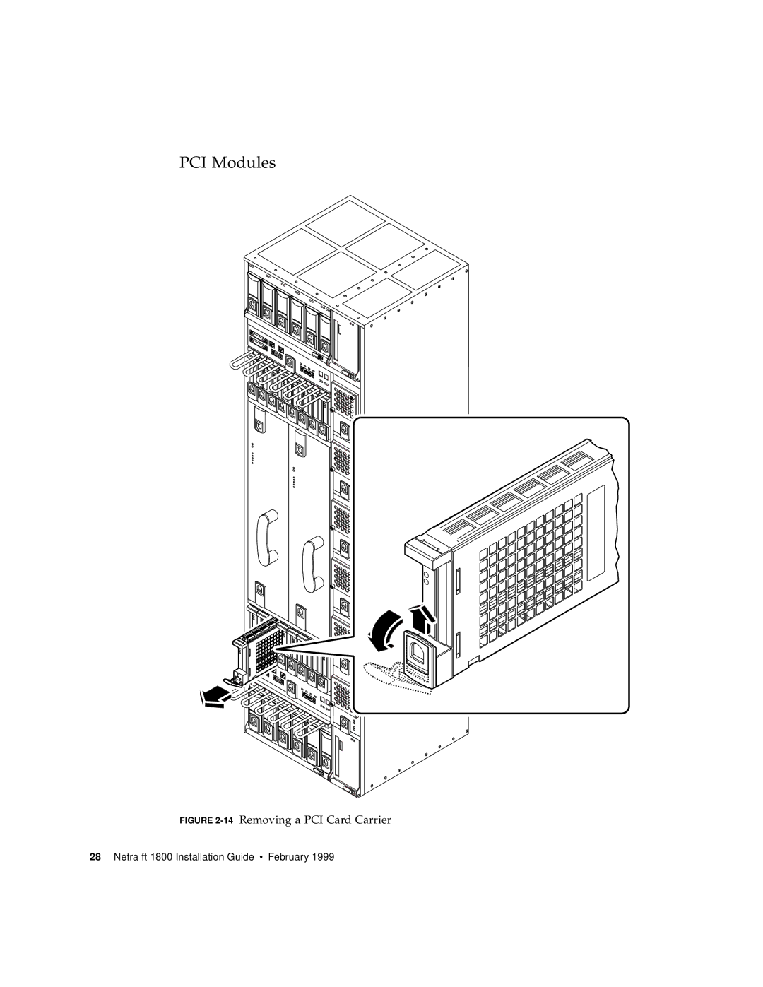 Sun Microsystems 1800 manual PCI Modules, 14Removing a PCI Card Carrier 