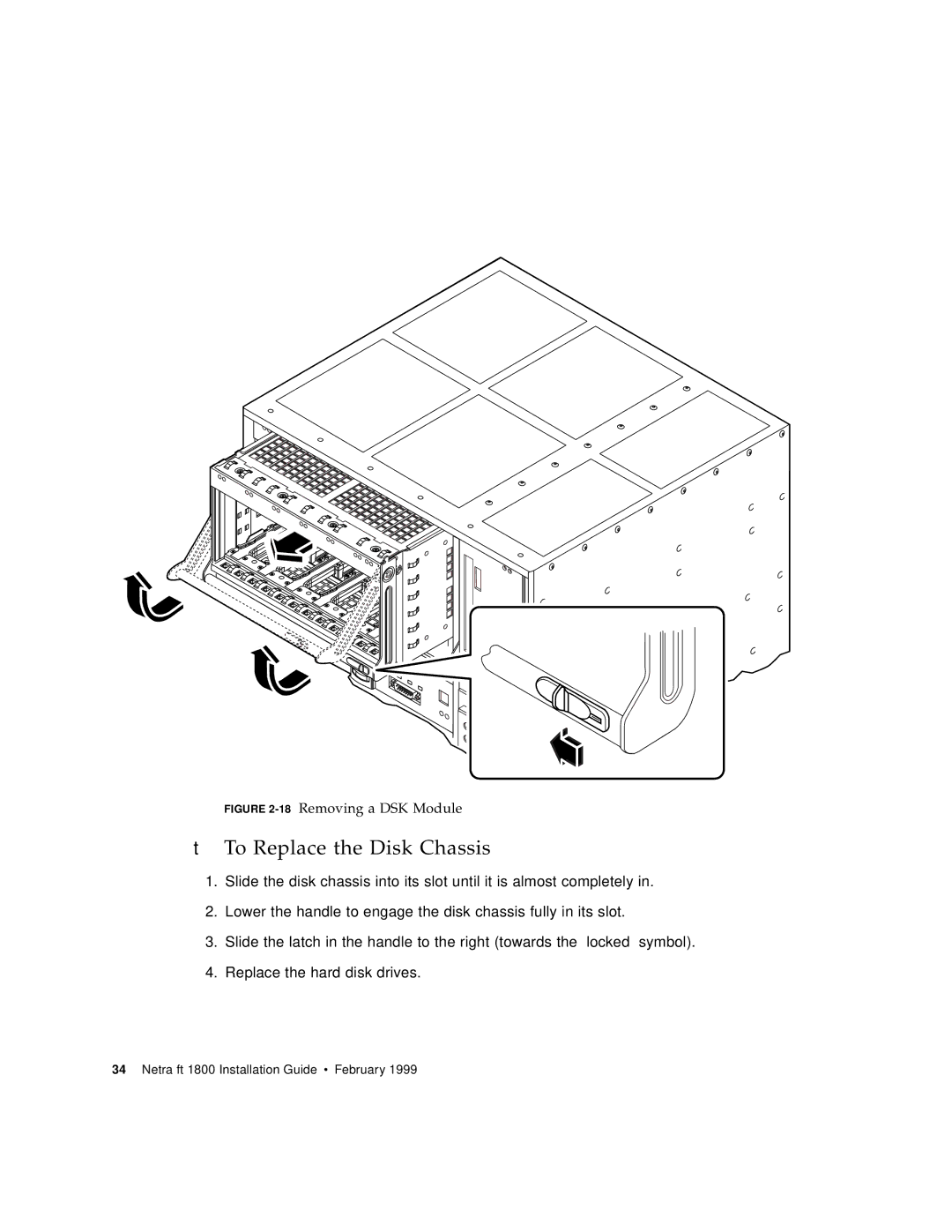 Sun Microsystems 1800 manual To Replace the Disk Chassis, 18Removing a DSK Module 