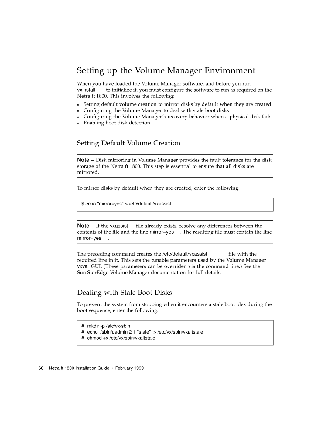 Sun Microsystems 1800 manual Setting up the Volume Manager Environment, Setting Default Volume Creation 