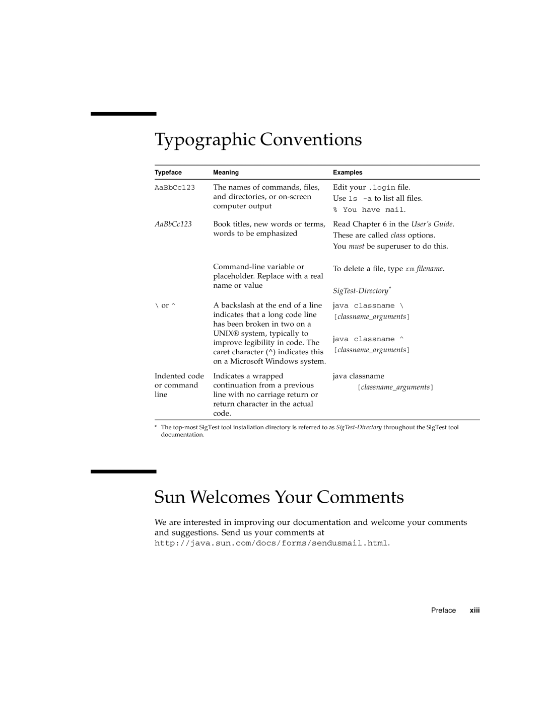 Sun Microsystems 2 manual Typographic Conventions, Sun Welcomes Your Comments 