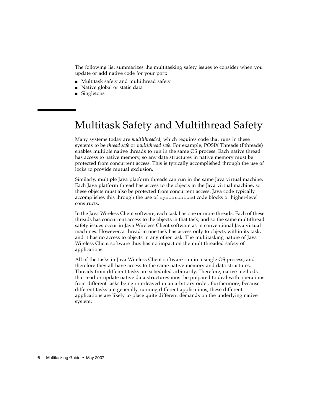 Sun Microsystems 2 manual Multitask Safety and Multithread Safety 