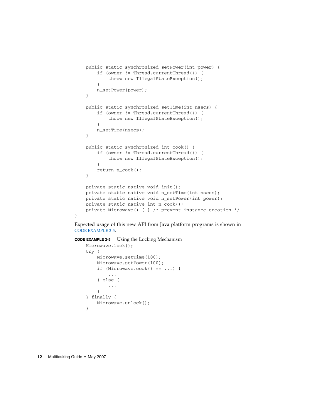 Sun Microsystems manual Code Example 2-5Using the Locking Mechanism 