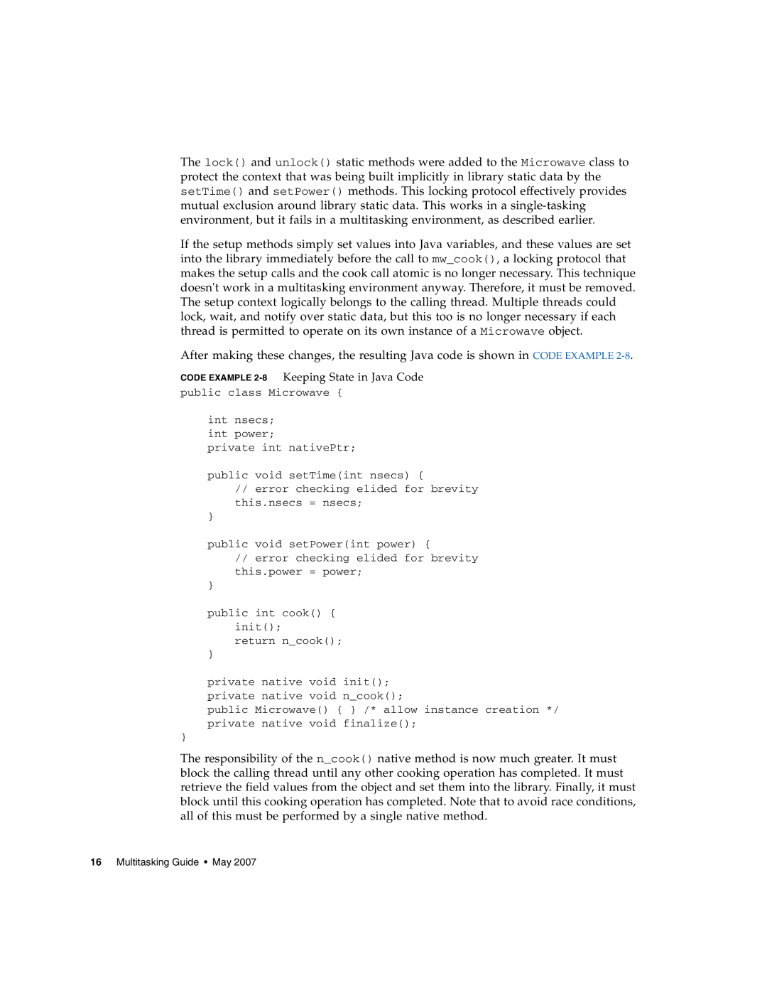 Sun Microsystems manual Code Example 2-8Keeping State in Java Code 