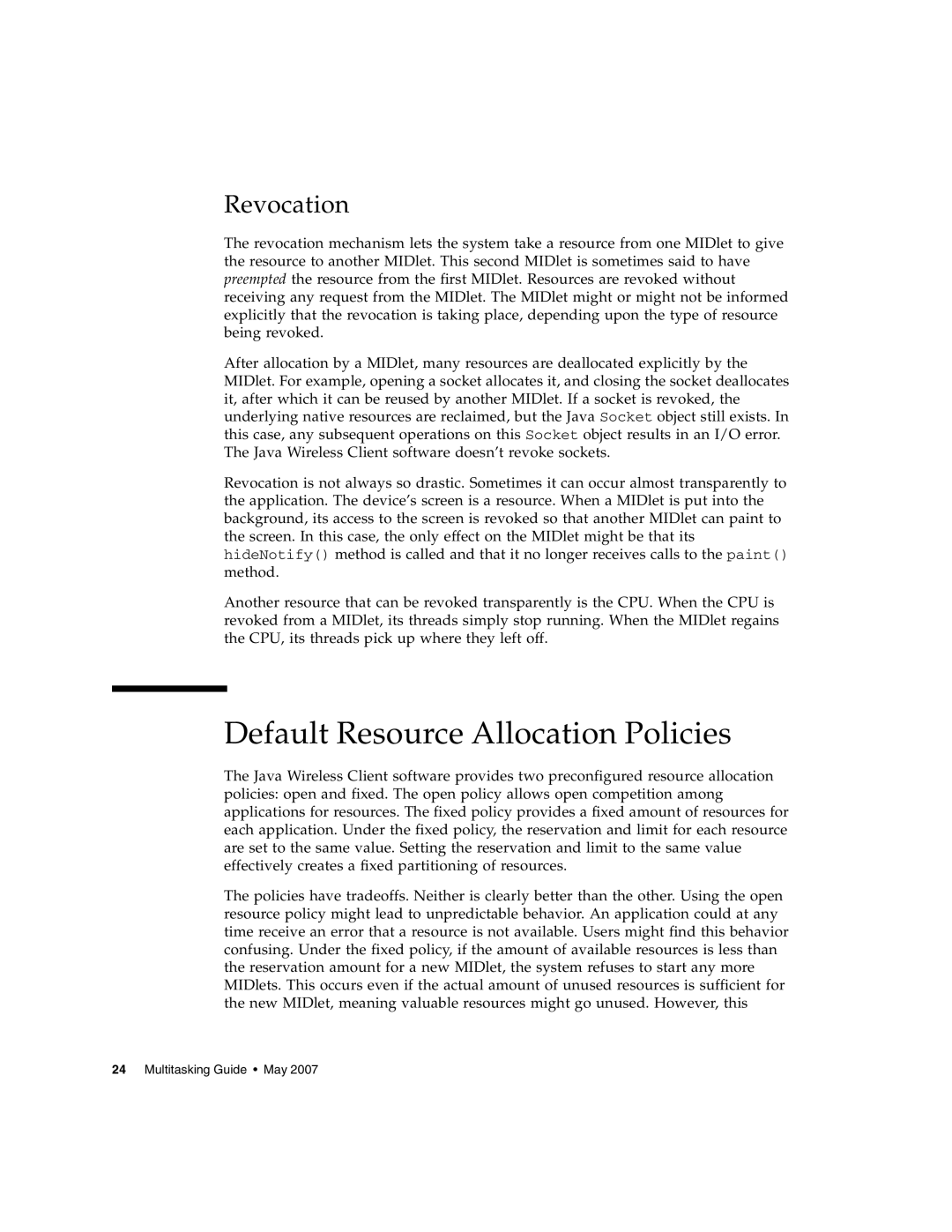 Sun Microsystems 2 manual Default Resource Allocation Policies, Revocation 