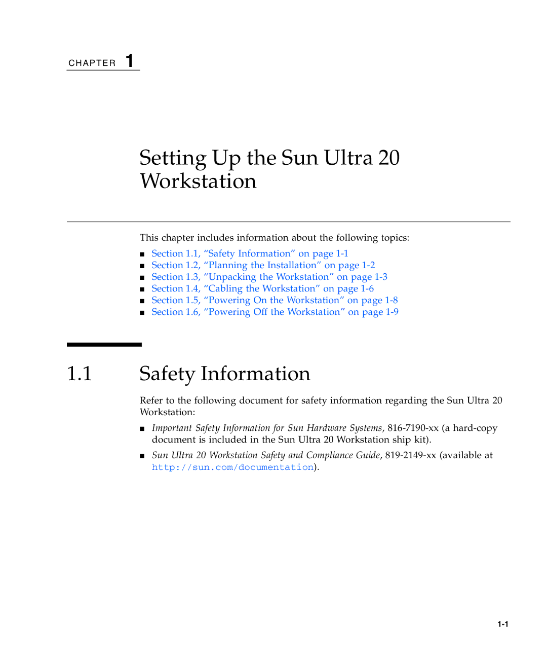 Sun Microsystems 20 manual Setting Up the Sun Ultra Workstation, Safety Information 