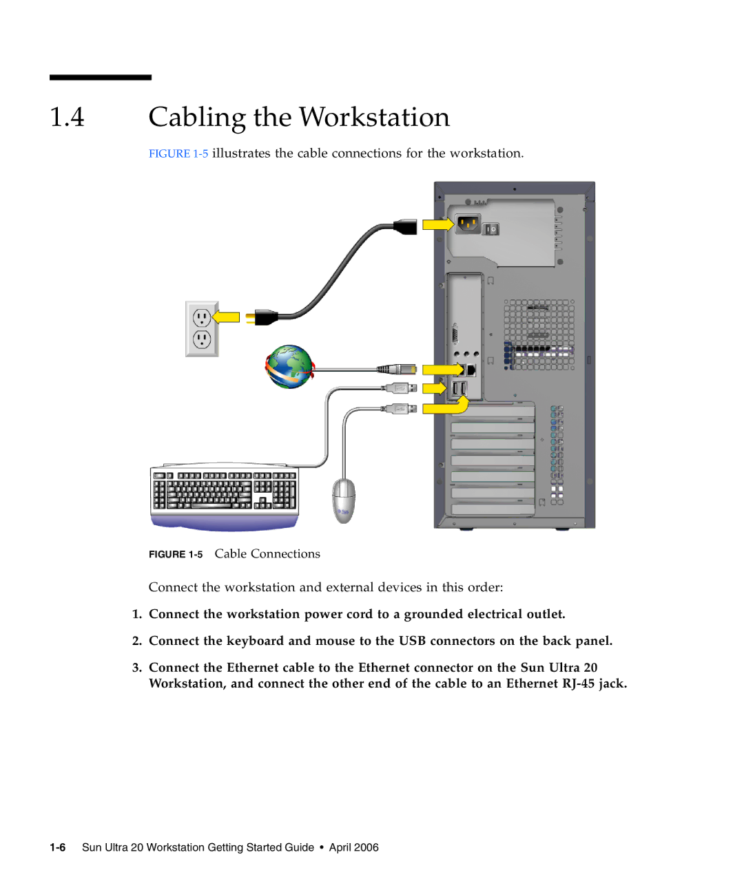 Sun Microsystems 20 manual Cabling the Workstation, 5illustrates the cable connections for the workstation 