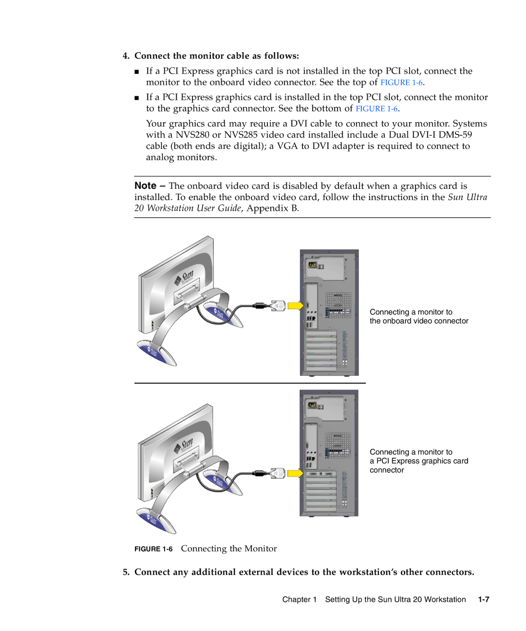 Sun Microsystems 20 manual Connect the monitor cable as follows, 6Connecting the Monitor 