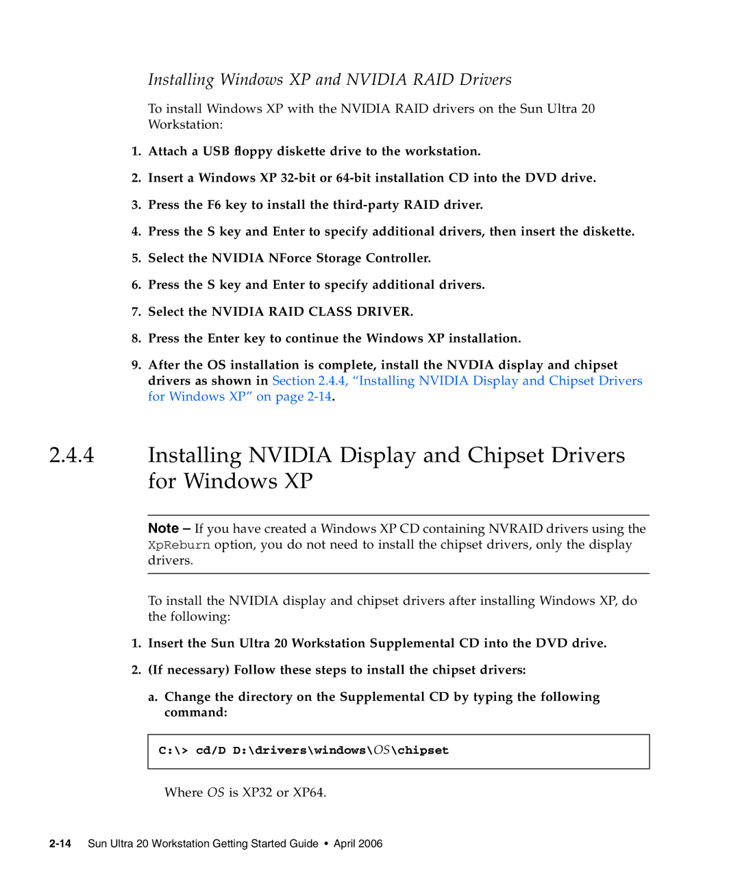 Sun Microsystems 20 manual Installing Nvidia Display and Chipset Drivers for Windows XP 