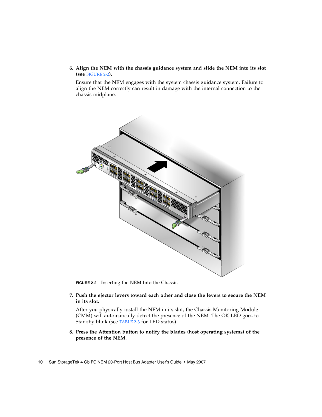 Sun Microsystems 2.0 manual 2Inserting the NEM Into the Chassis 