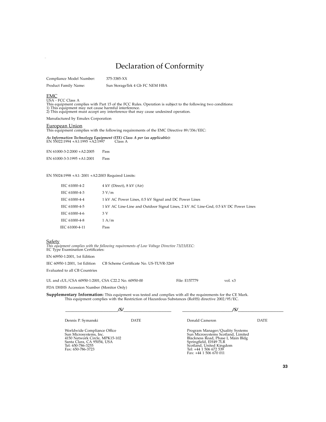 Sun Microsystems 2.0 manual Declaration of Conformity 