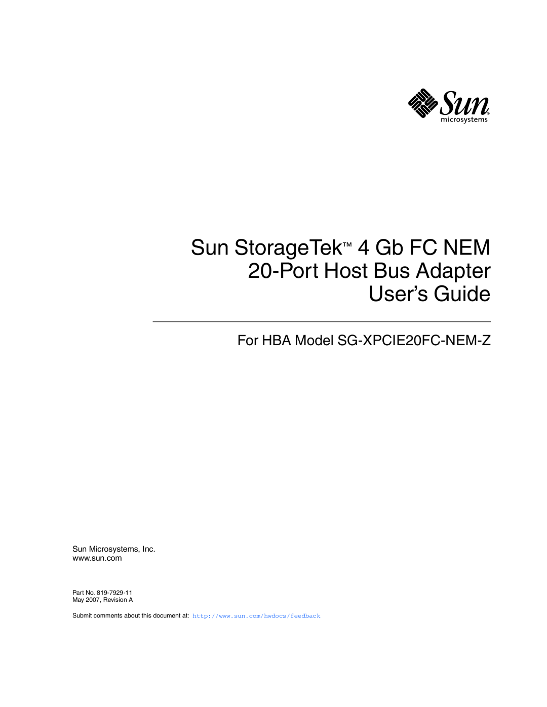 Sun Microsystems 2.0 manual Sun StorageTek 4 Gb FC NEM 20-Port Host Bus Adapter User’s Guide, Sun Microsystems, Inc 