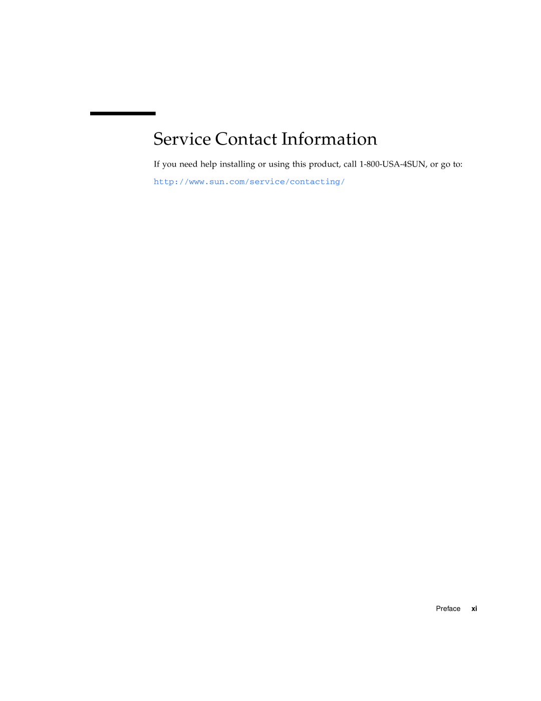 Sun Microsystems 2.0 manual Service Contact Information, Preface 