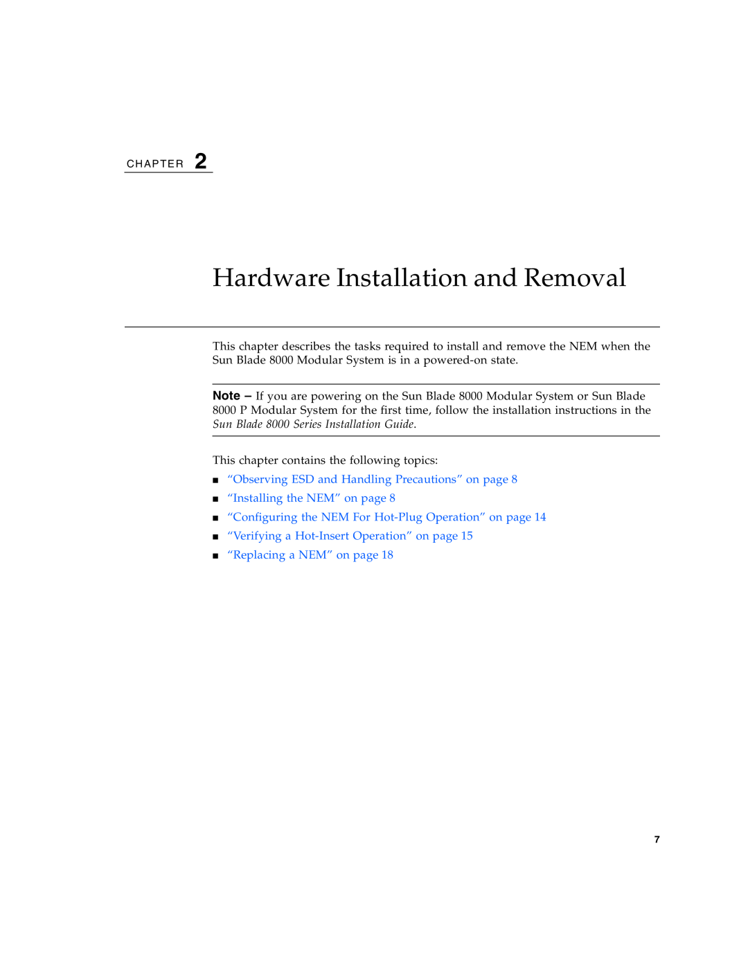 Sun Microsystems 2.0 manual Hardware Installation and Removal, “Observing ESD and Handling Precautions” on page 