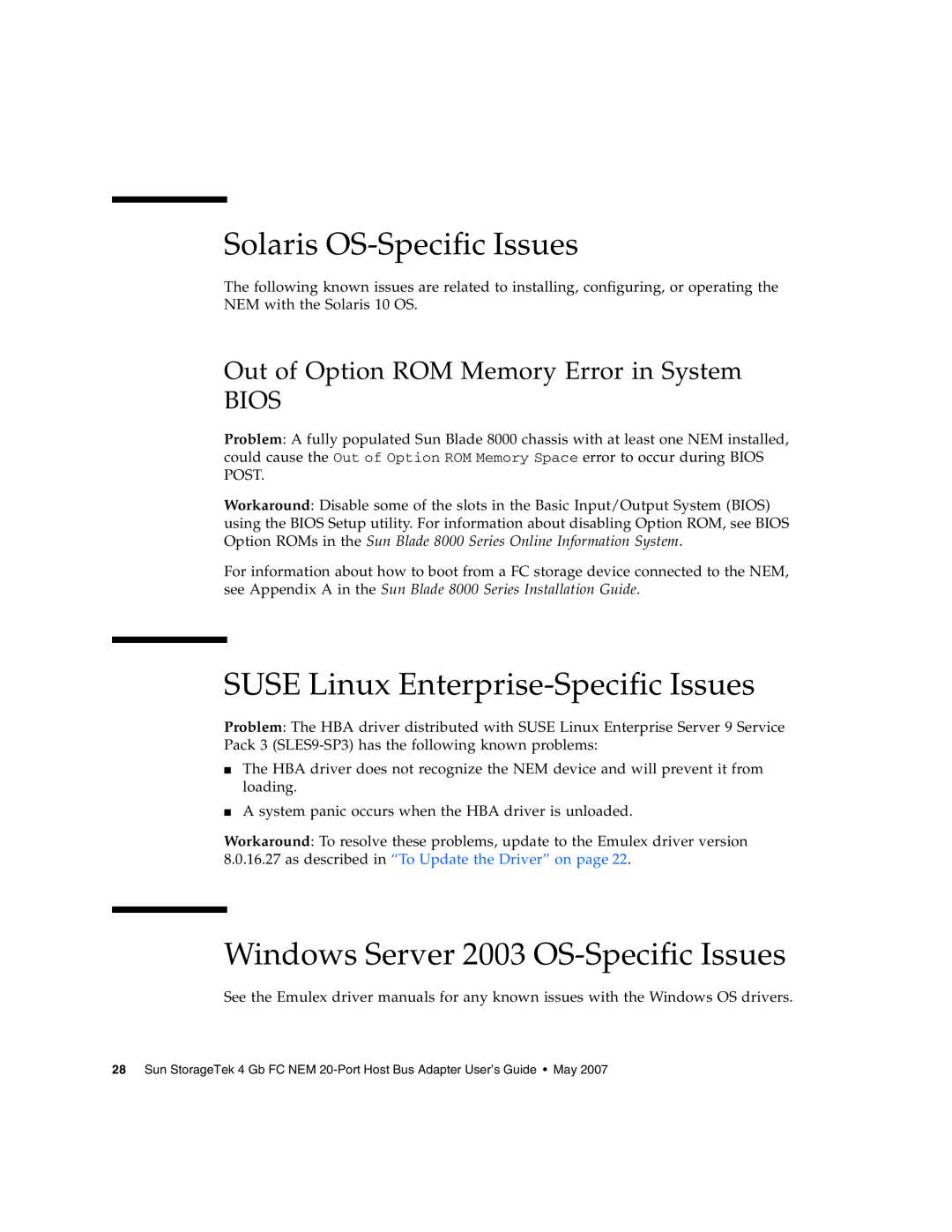 Sun Microsystems 2.0 manual Solaris OS-Specific Issues, SUSE Linux Enterprise-Specific Issues 