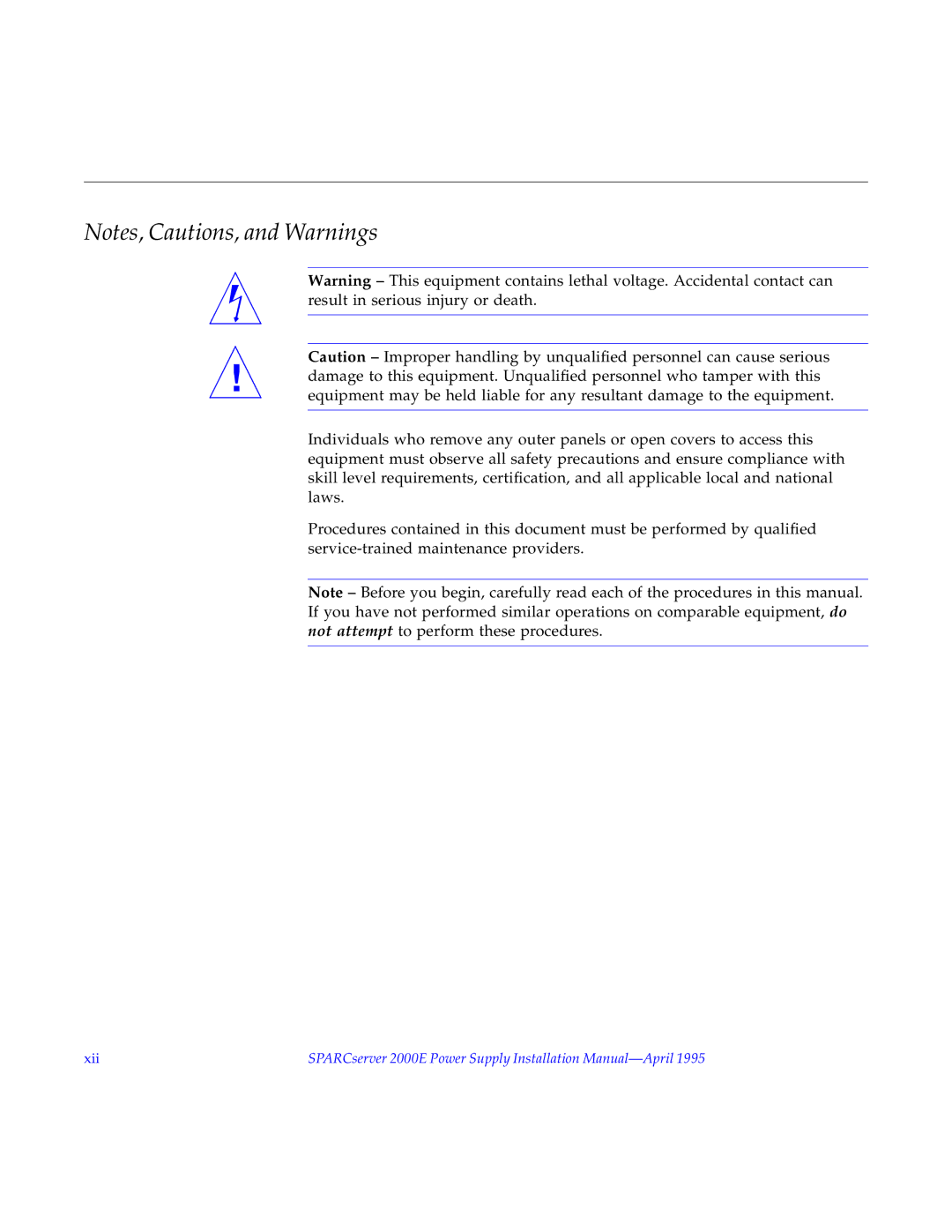 Sun Microsystems 2000E installation manual Xii 