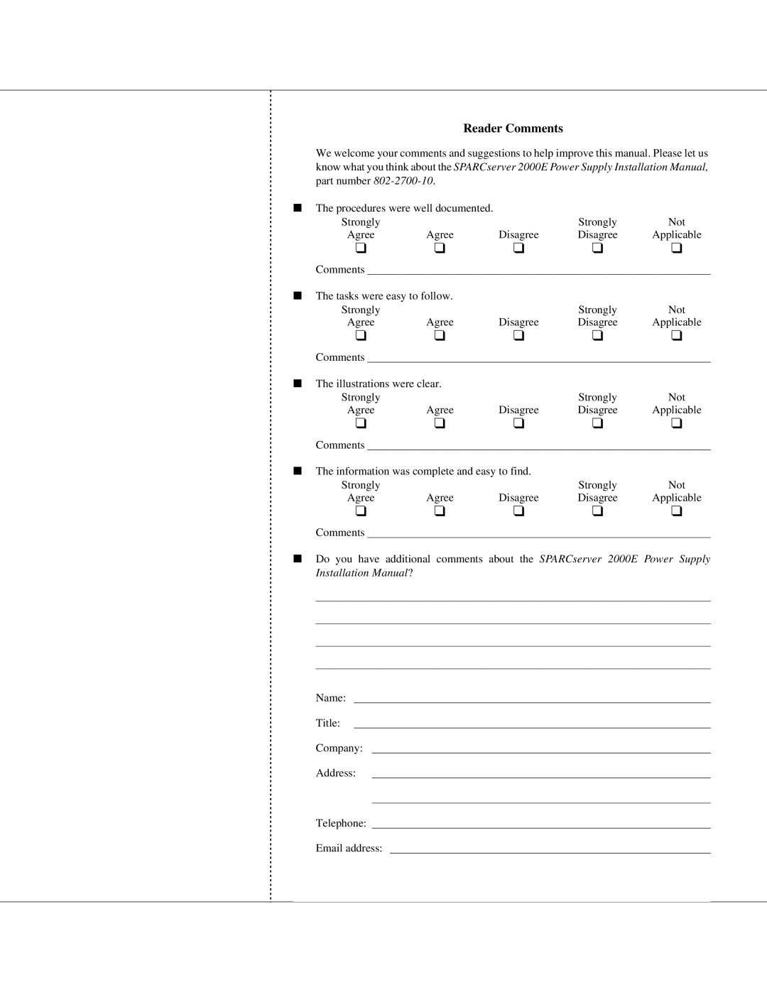 Sun Microsystems 2000E installation manual Reader Comments 