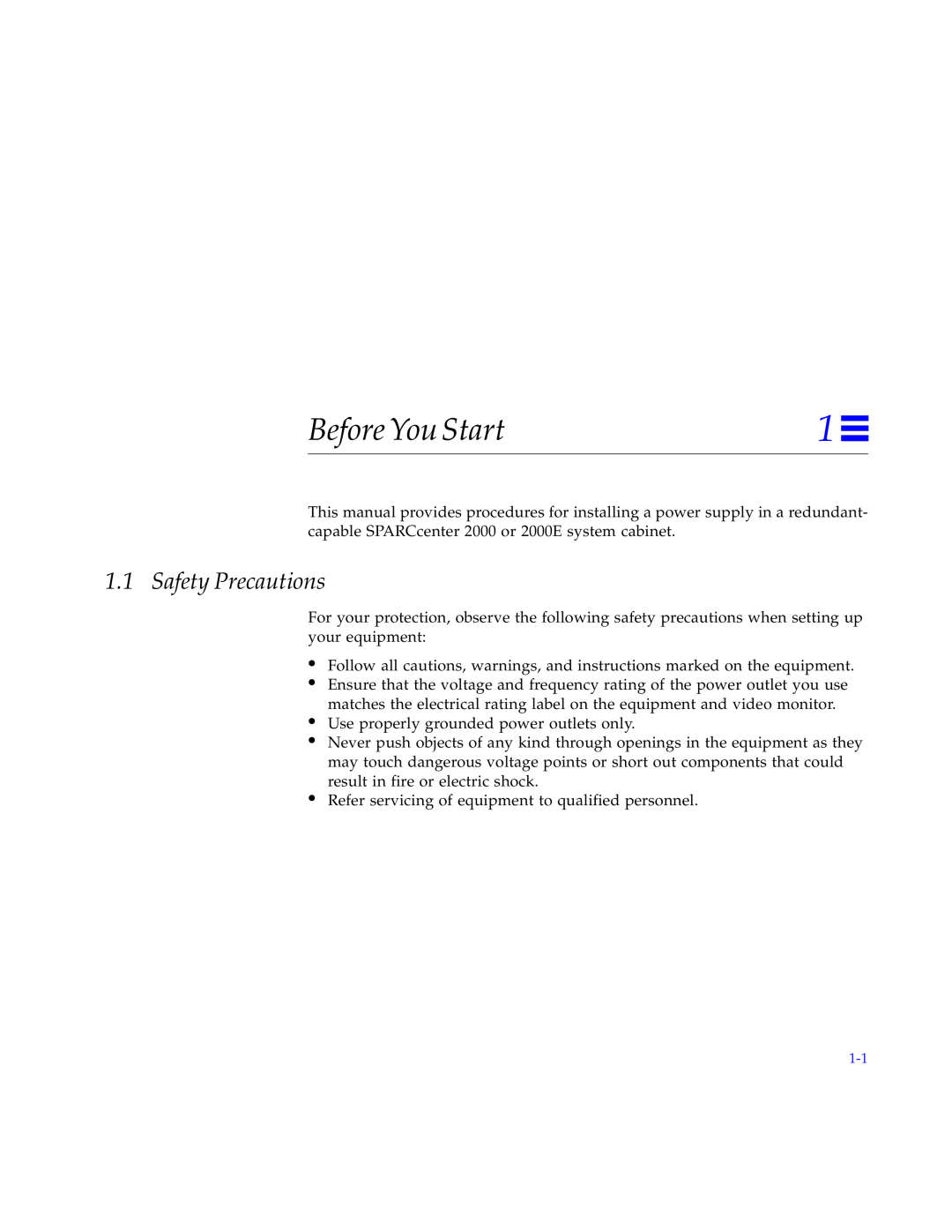 Sun Microsystems 2000E installation manual Before You Start, Safety Precautions 