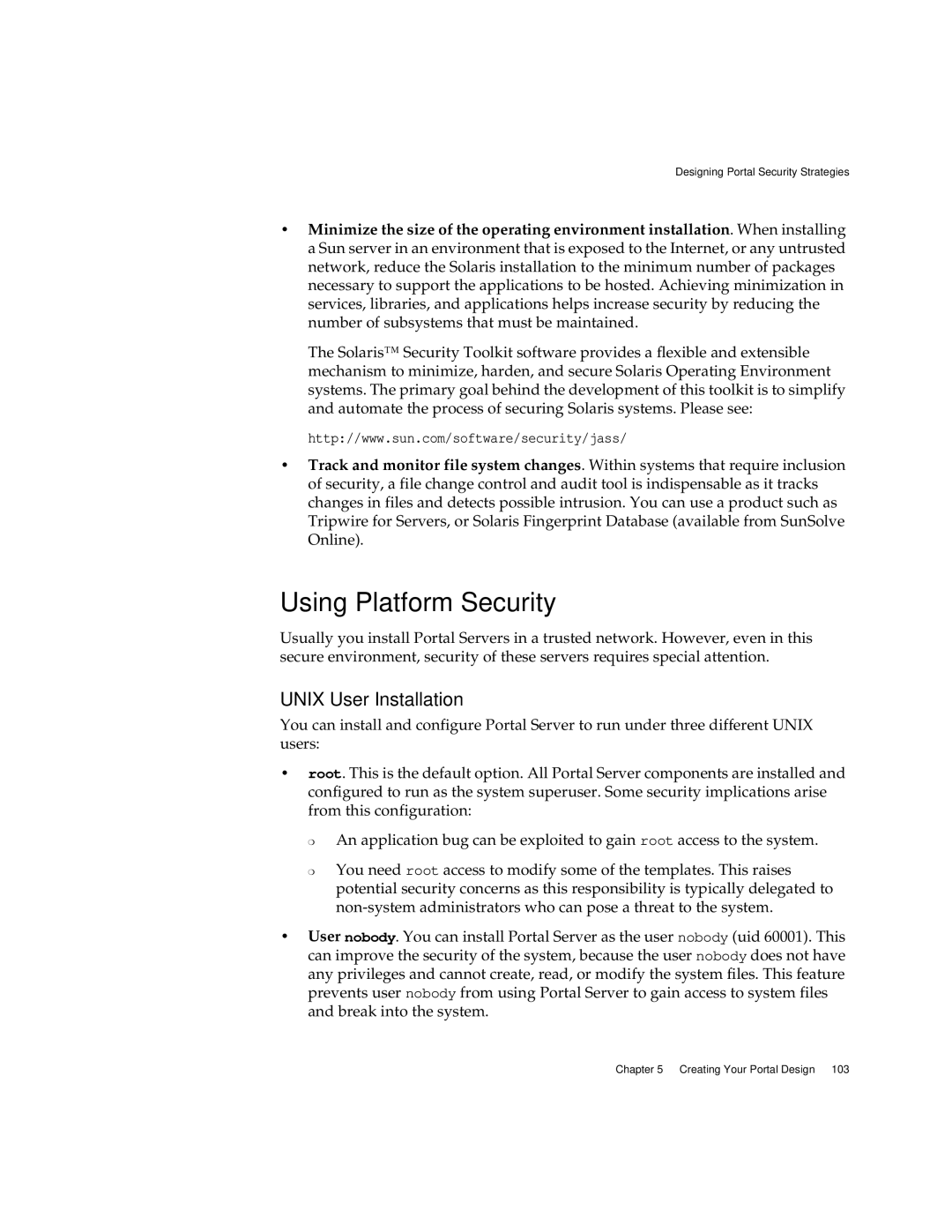 Sun Microsystems 2005Q1 manual Using Platform Security, Unix User Installation 