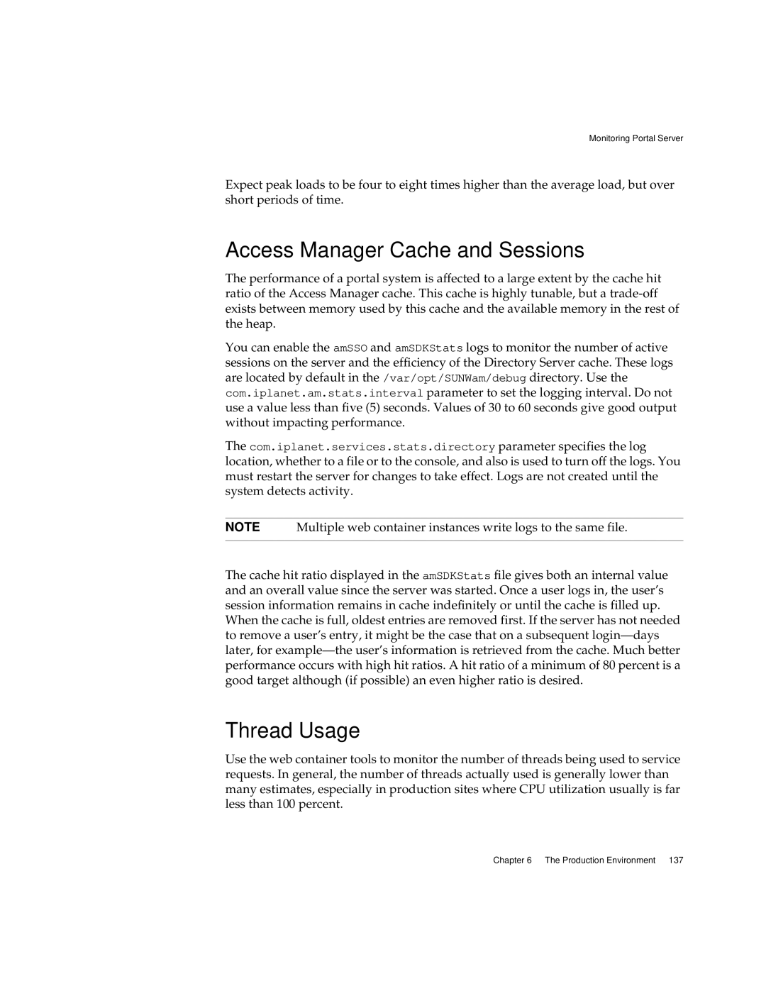 Sun Microsystems 2005Q1 manual Access Manager Cache and Sessions, Thread Usage 