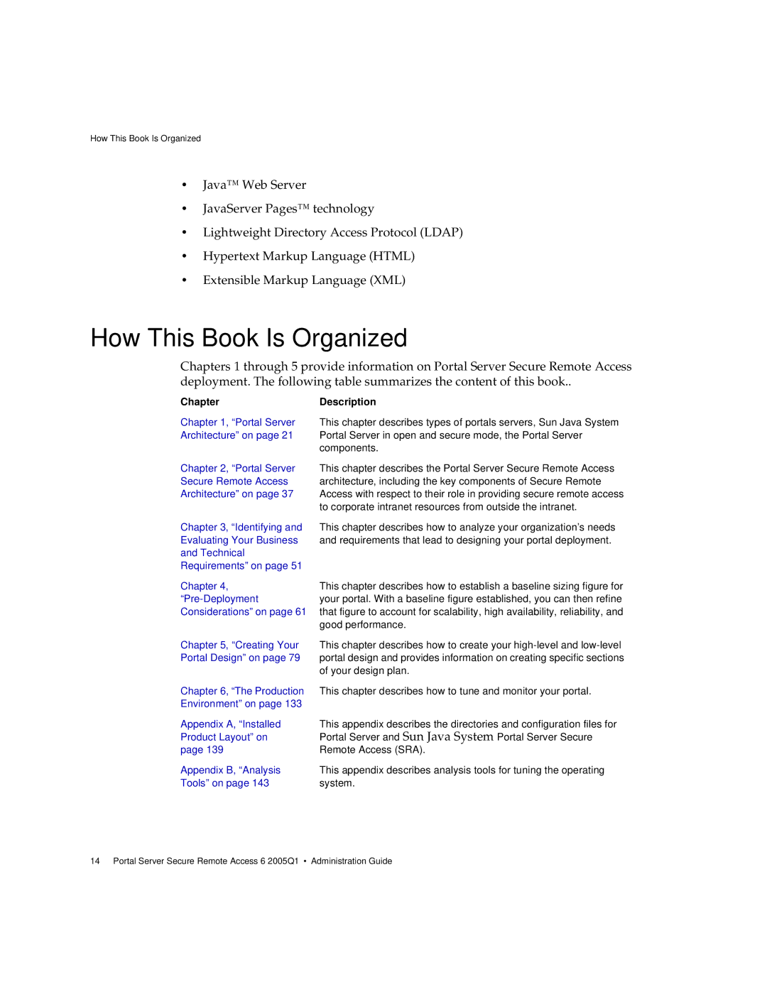 Sun Microsystems 2005Q1 manual How This Book Is Organized, Chapter 