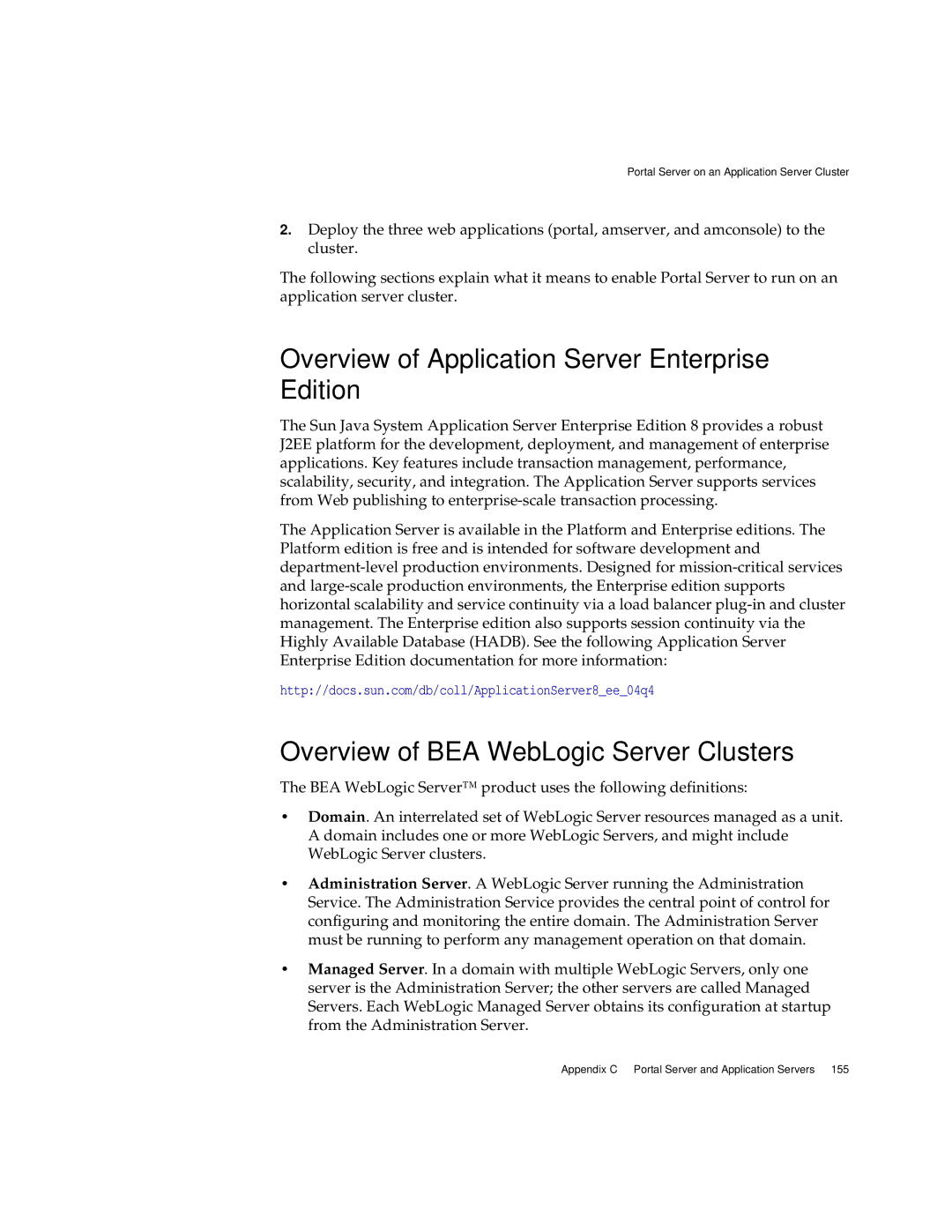 Sun Microsystems 2005Q1 manual Overview of Application Server Enterprise Edition, Overview of BEA WebLogic Server Clusters 